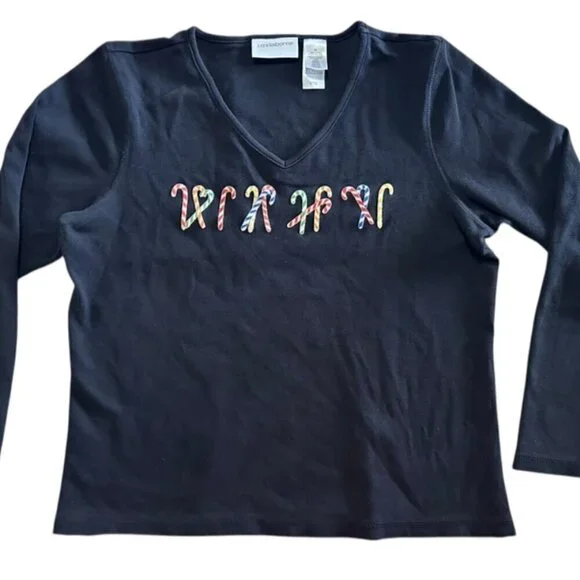 Liz Claiborne Candy Cane Long Sleeve T Shirt Women's Size M - Picture 1 of 5